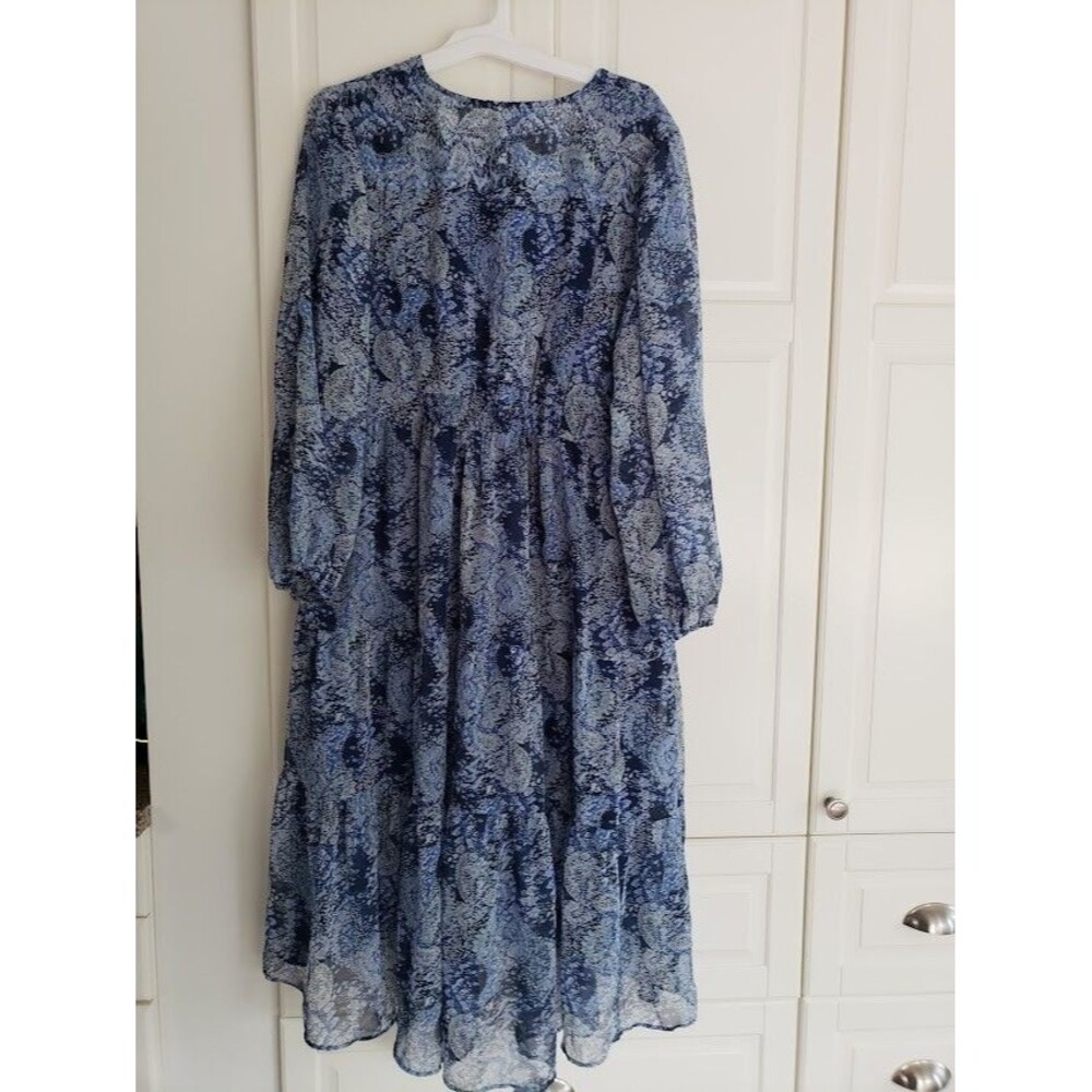 Joie Blue Printed Chiffon Balloon Sleeve Midi Dress Size XXL - NEW - Picture 9 of 9